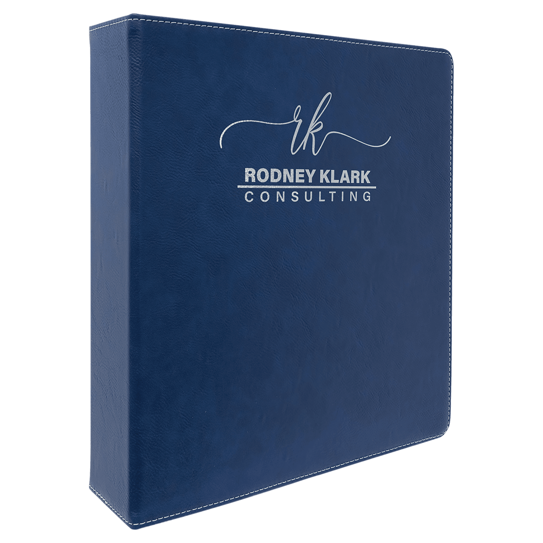 Blue/Silver 11" x 11 1/2" Laserable Leatherette 3 Ring Binder with 2" Slant D Rings