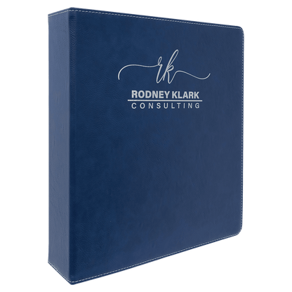 Blue/Silver 11" x 11 1/2" Laserable Leatherette 3 Ring Binder with 2" Slant D Rings