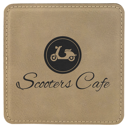 Light Brown 4" x 4" Square Laserable Leatherette Coaster