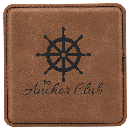 Dark Brown 4" x 4" Square Laserable Leatherette Coaster