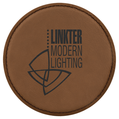 Dark Brown 4" Round Laserable Leatherette Coaster