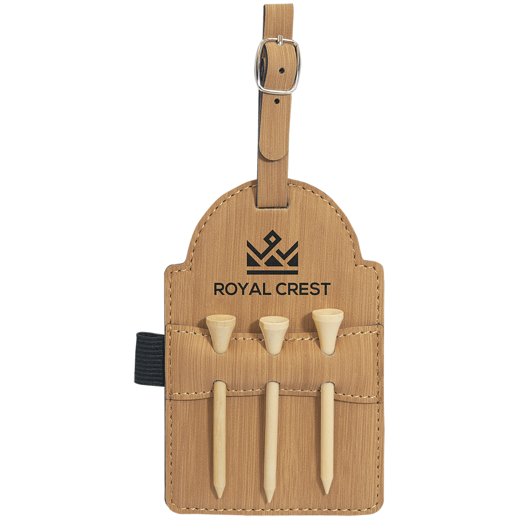 5" x 3 1/4" Bamboo Laserable Leatherette Golf Bag Tag with 3 Wooden Tees