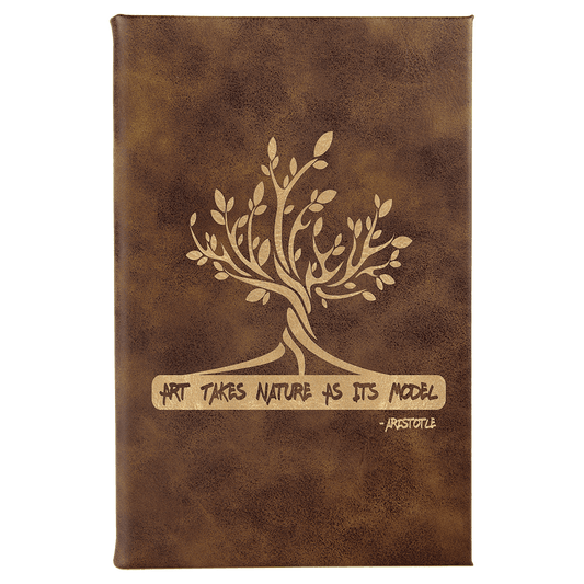 5 1/4" x 8 1/4" Rustic/Gold Laserable Leatherette Sketch Book with Unlined  Notepad