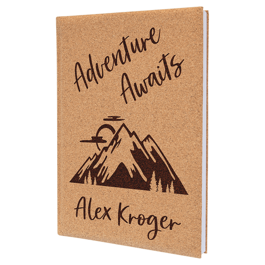 7" x 9 3/4" Cork Laserable Leatherette Sketch Book with Unlined Notepad