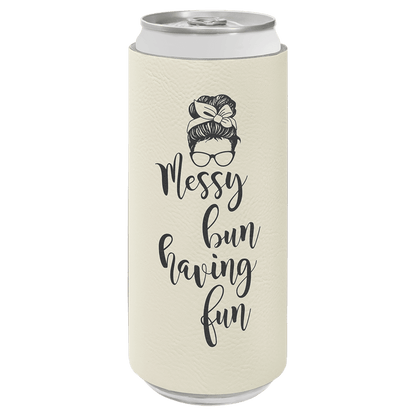 White Laserable Leatherette Slim Beverage Holder