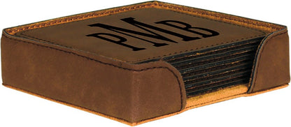 Dark Brown 4" x 4" Square Laserable Leatherette 6-Coaster Set