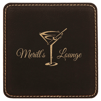 Black/Gold 4" x 4" Square Laserable Leatherette Coaster