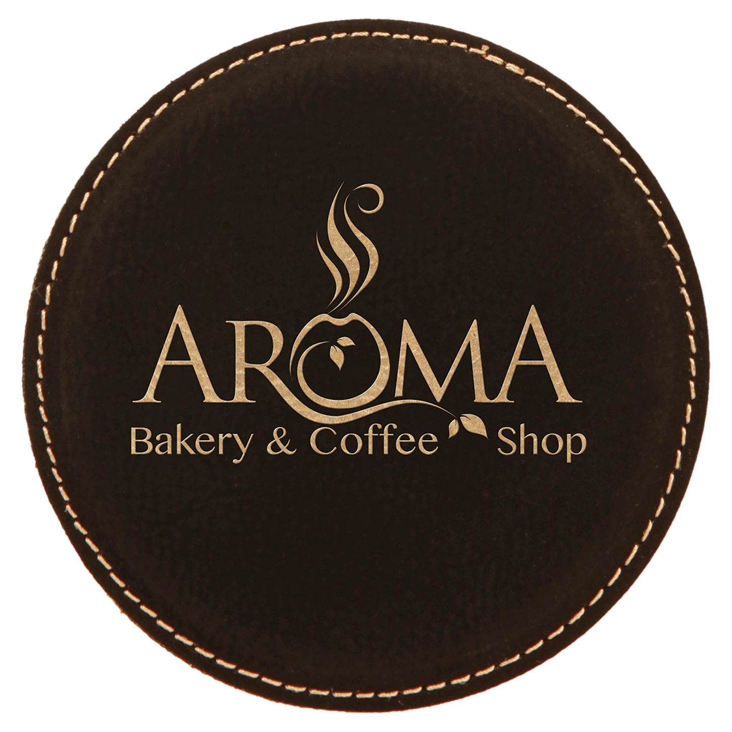 Black/Gold 4" Round Laserable Leatherette Coaster