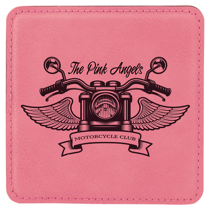 Pink 4" x 4" Square Laserable Leatherette Coaster