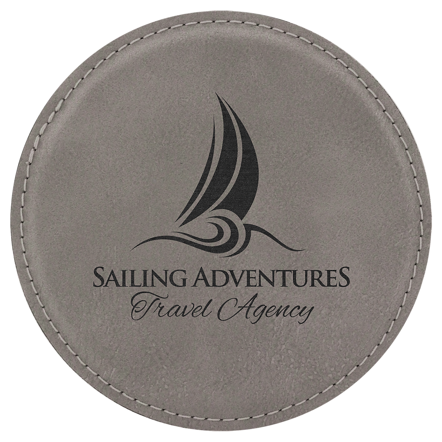 Gray 4" Round Laserable Leatherette Coaster