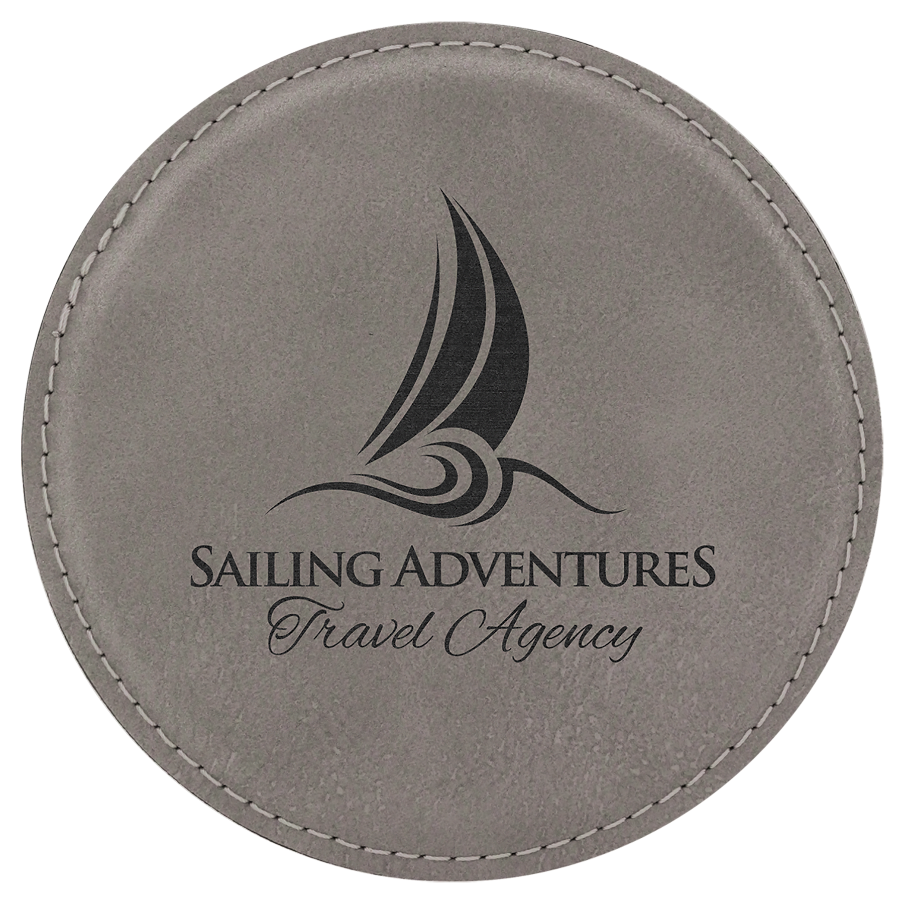 Gray 4" Round Laserable Leatherette Coaster