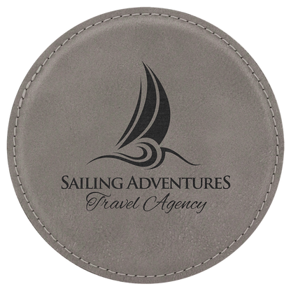 Gray 4" Round Laserable Leatherette Coaster