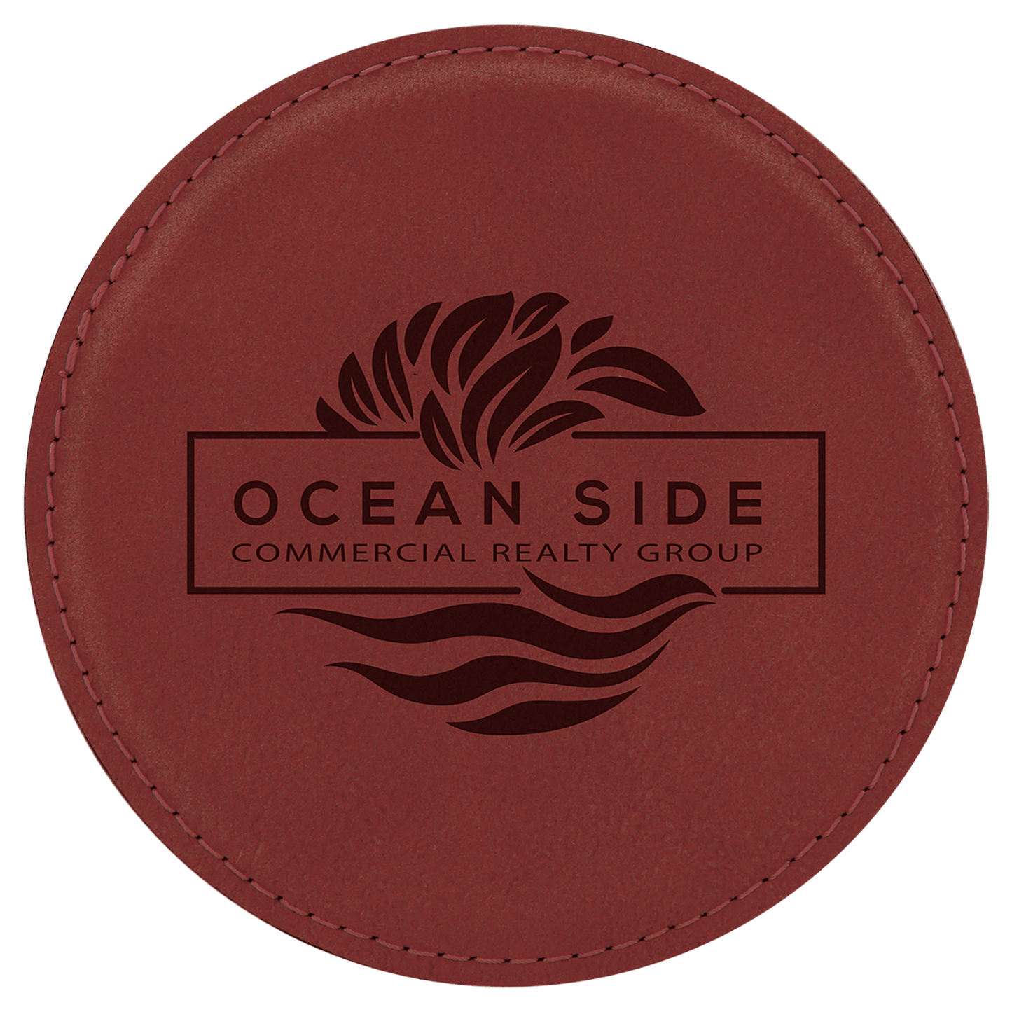 4" Round Rose Laserable Leatherette Coaster