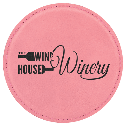 Pink 4" Round Laserable Leatherette Coaster