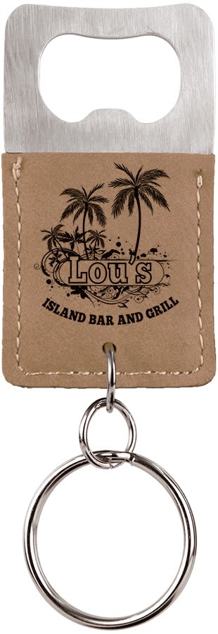 Light Brown Rectangle Laserable Leatherette Bottle Opener Keychain