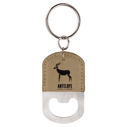 Light Brown Oval Laserable Leatherette Bottle Opener Keychain