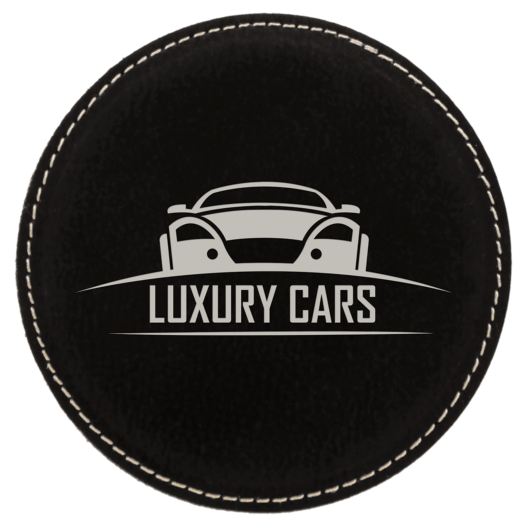 Black/Silver 4" Round Laserable Leatherette Coaster