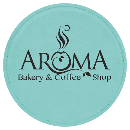 Teal 4" Round Laserable Leatherette Coaster