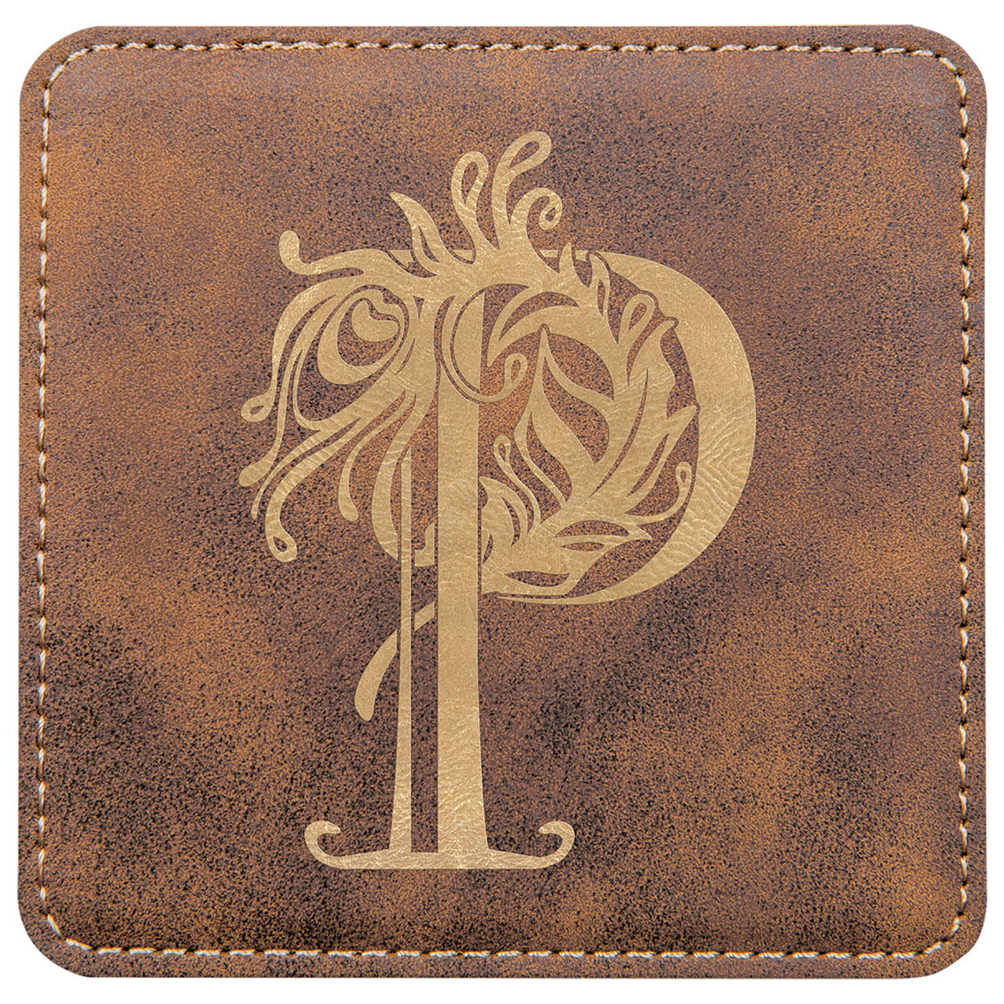 Rustic/Gold 4" x 4" Square Laserable Leatherette Coaster