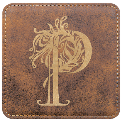 Rustic/Gold 4" x 4" Square Laserable Leatherette Coaster