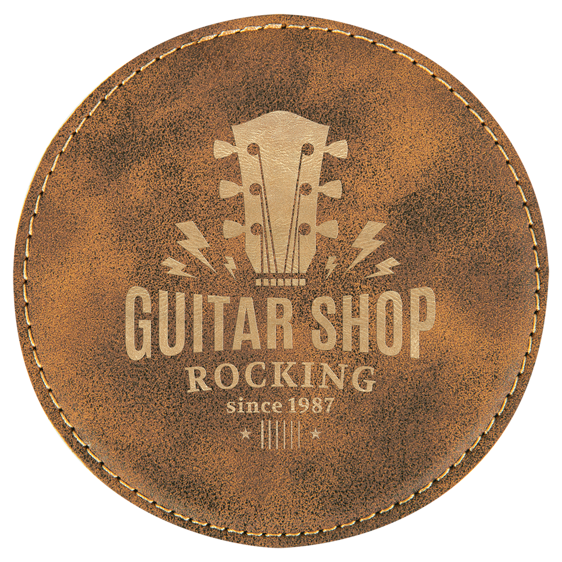 Rustic/Gold 4" Round Laserable Leatherette Coaster