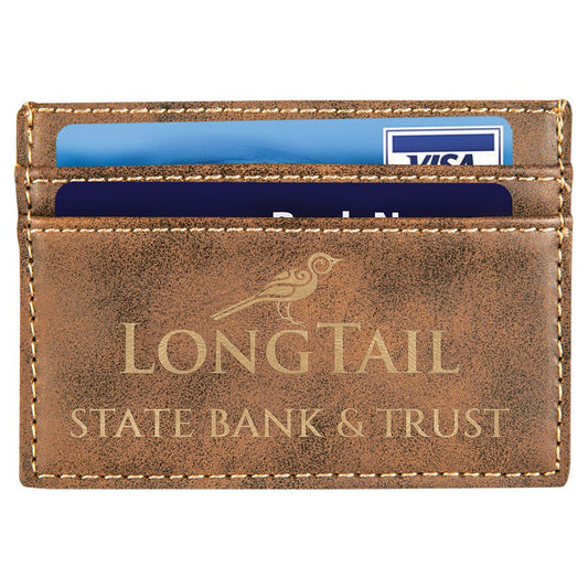 4" x 2 3/4" Rustic/Gold Laserable Leatherette Wallet Clip