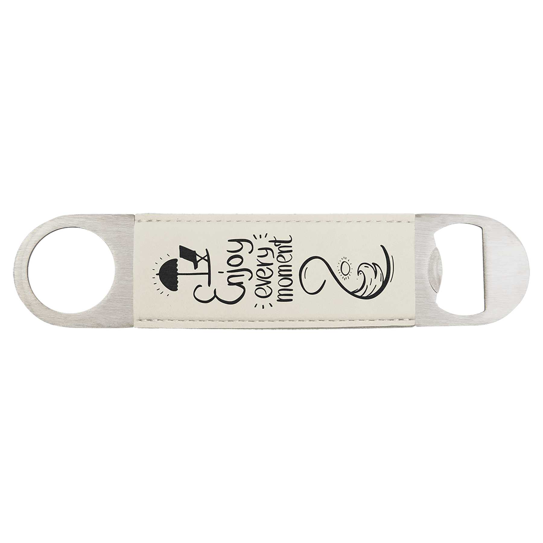 White Black 1 1/2" x 7" Laserable Leatherette Bottle Opener