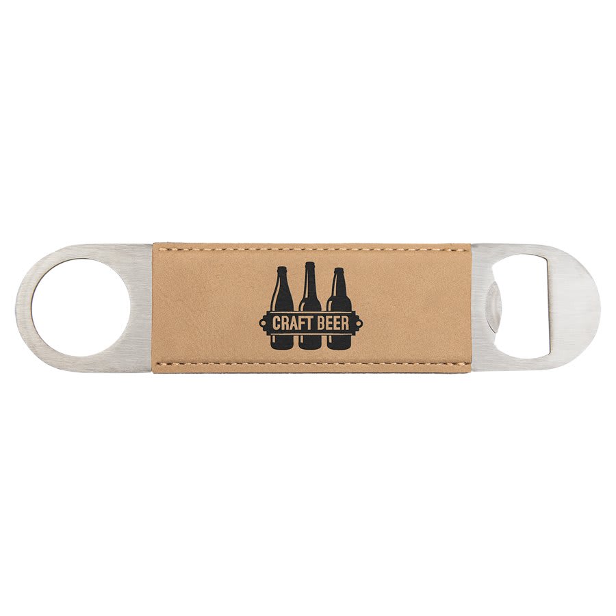Light Brown 1 1/2" x 7" Laserable Leatherette Bottle Opener