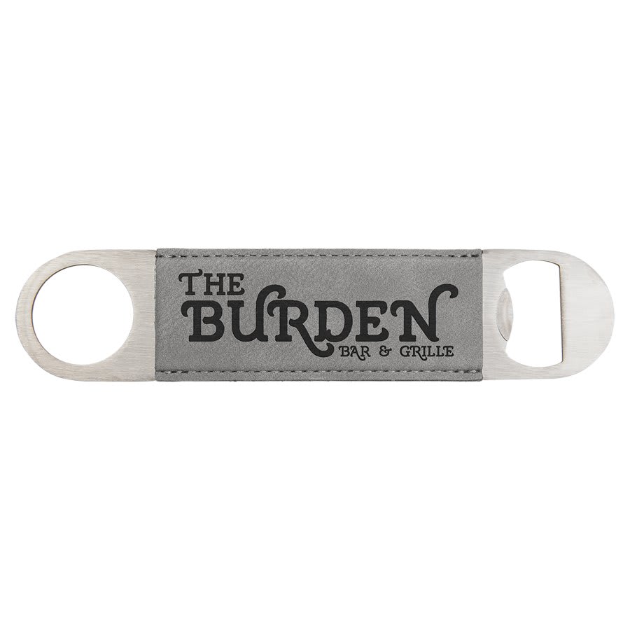 Gray 1 1/2" x 7" Laserable Leatherette Bottle Opener