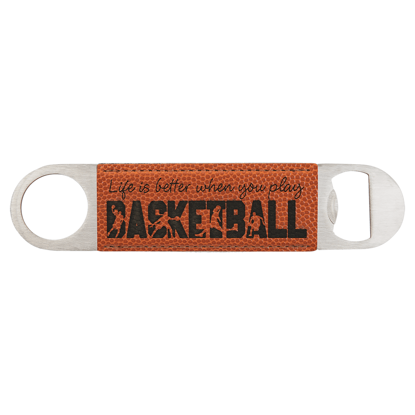 Basketball 1 1/2" x 7" Laserable Leatherette Bottle Opener