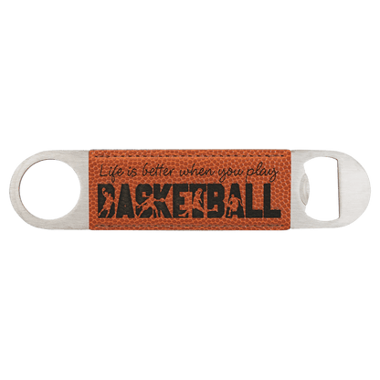 Basketball 1 1/2" x 7" Laserable Leatherette Bottle Opener