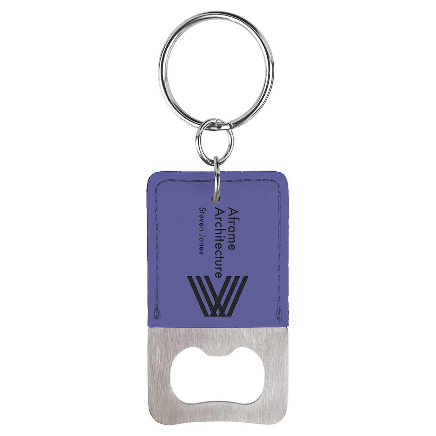 Purple Rectangle Laserable Leatherette Bottle Opener Keychain