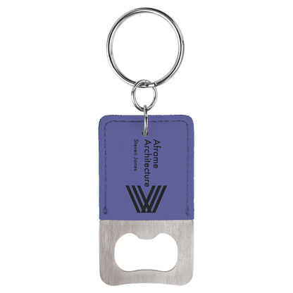 Purple Rectangle Laserable Leatherette Bottle Opener Keychain