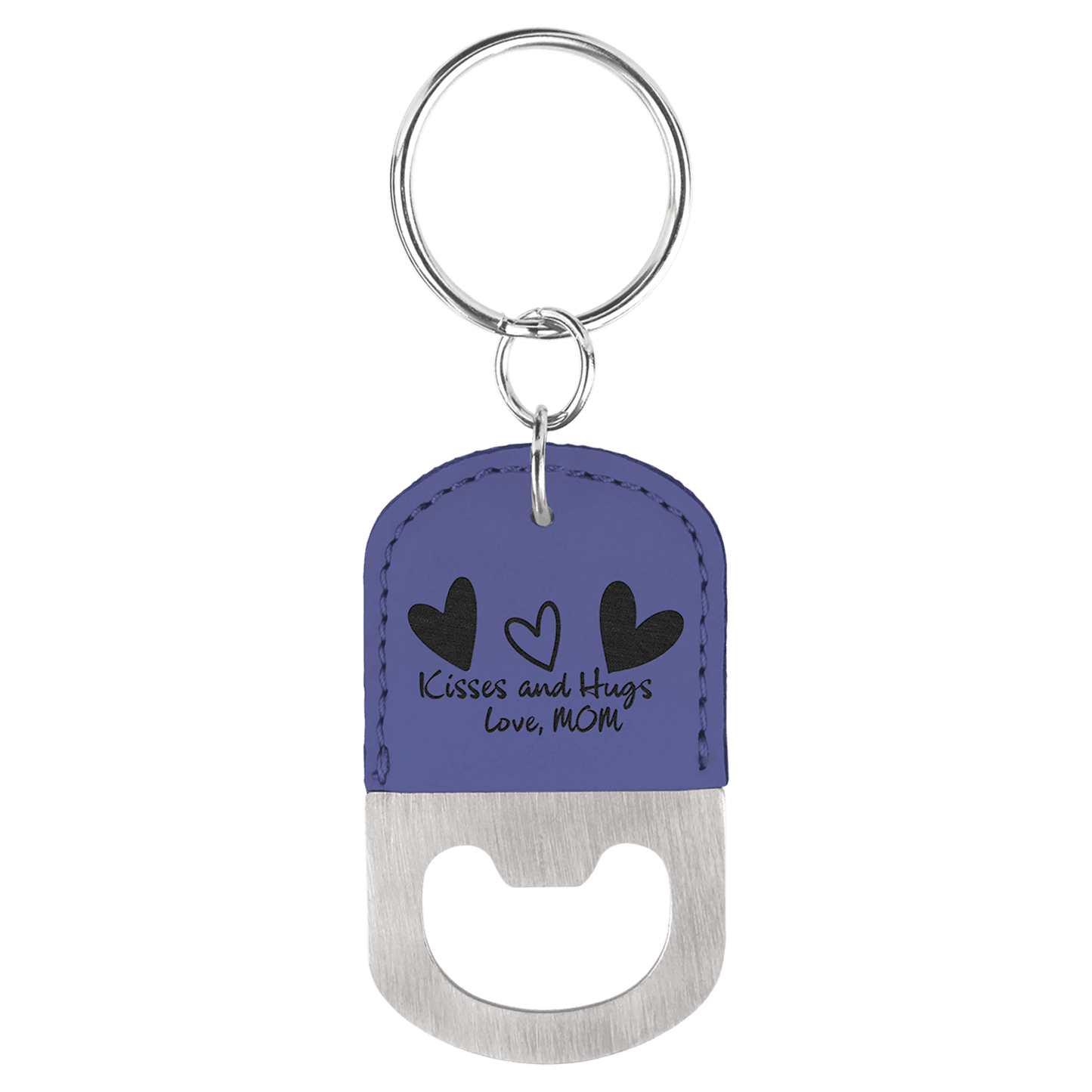 Purple Oval Laserable Leatherette Bottle Opener Keychain