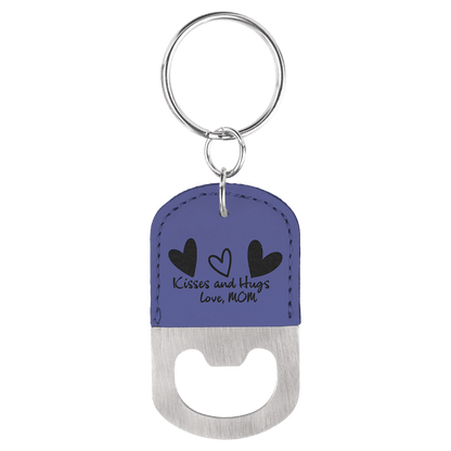 Purple Oval Laserable Leatherette Bottle Opener Keychain