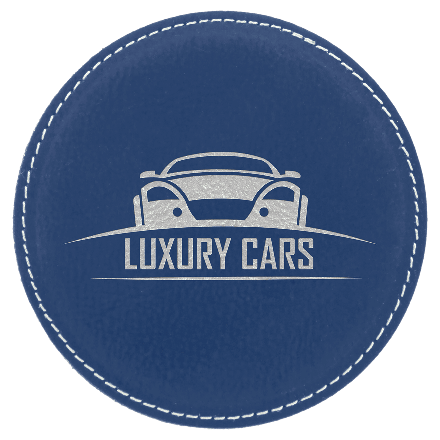 Blue/Silver 4" Round Laserable Leatherette Coaster