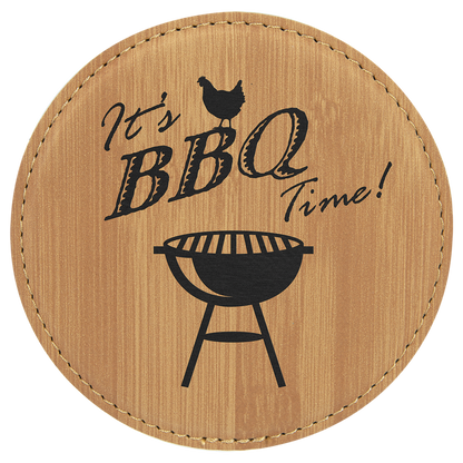 Bamboo 4" Round Laserable Leatherette Coaster