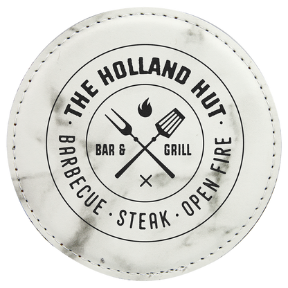 White Marble 4" Round Laserable Leatherette Coaster