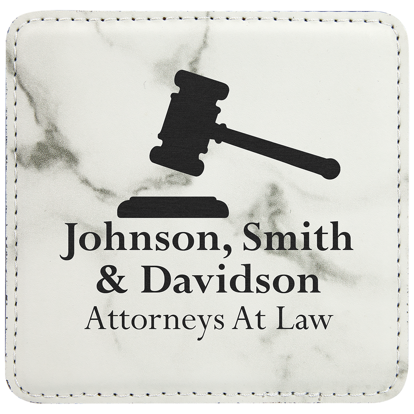 White Marble 4" x 4" Square Laserable Leatherette Coaster