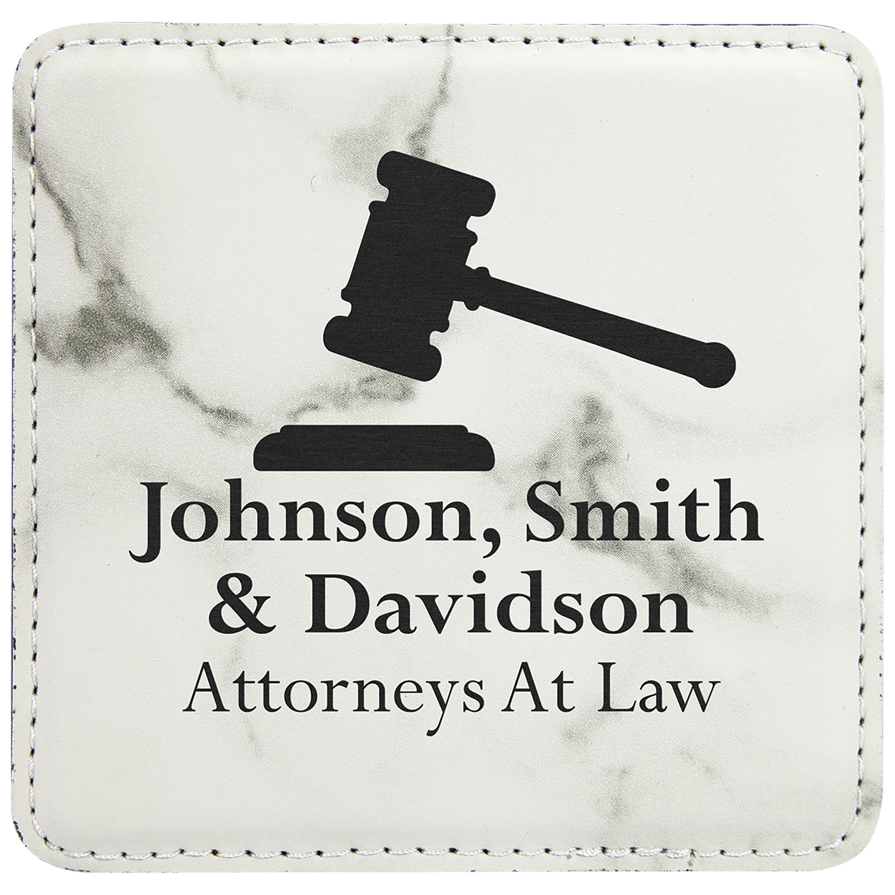 White Marble 4" x 4" Square Laserable Leatherette Coaster