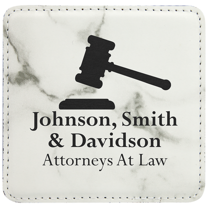 White Marble 4" x 4" Square Laserable Leatherette Coaster