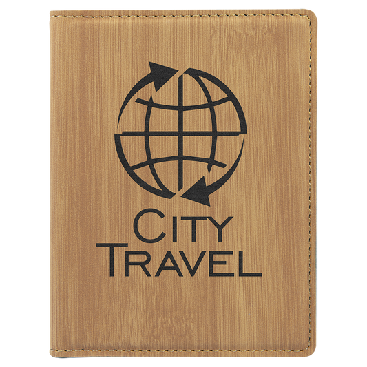 4 1/4" x 5 1/2" Bamboo Laserable Leatherette Passport Holder