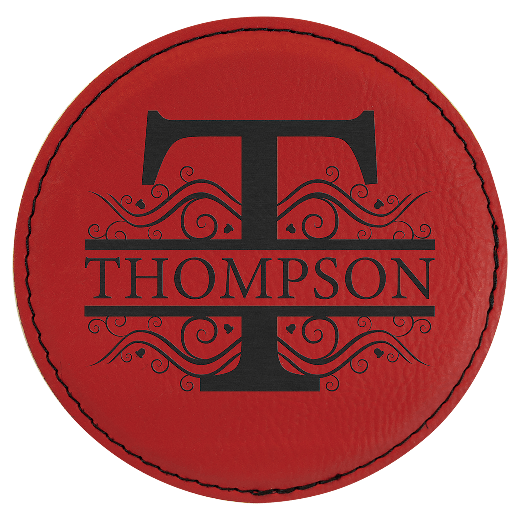 Red 4" Round Laserable Leatherette Coaster