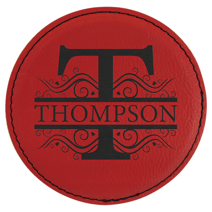 Red 4" Round Laserable Leatherette Coaster