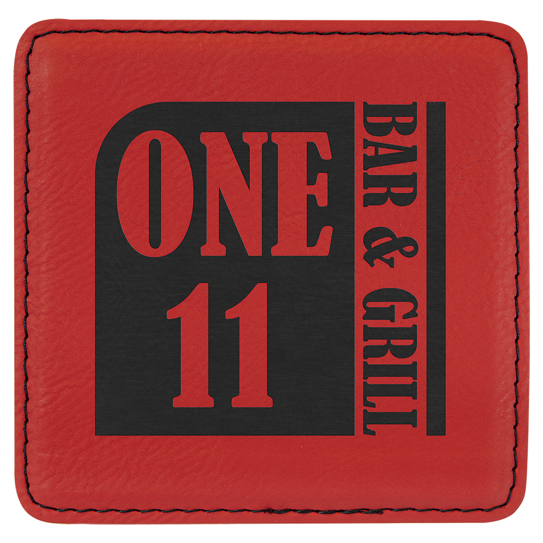 Red 4" x 4" Square Laserable Leatherette Coaster