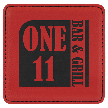 Red 4" x 4" Square Laserable Leatherette Coaster