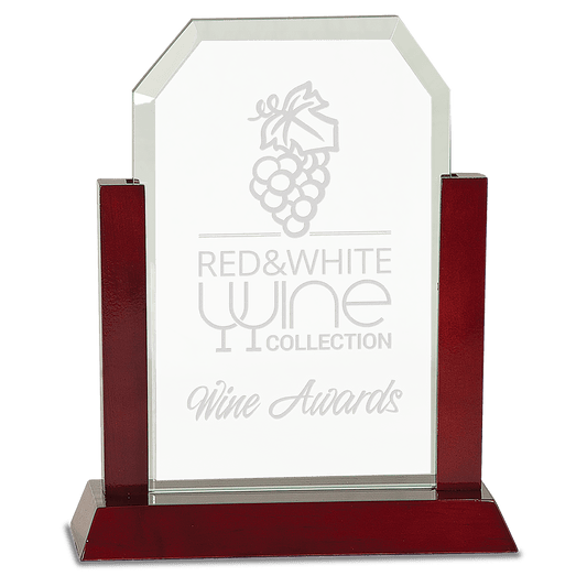 9" Gateway Jade Clip Corner Glass Award with Rosewood Finish Base