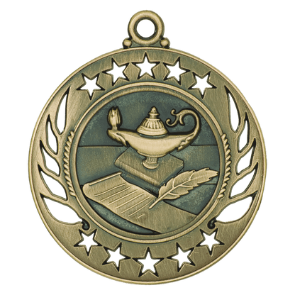 Antique Gold 2 1/4" Lamp of Knowledge Galaxy Medal