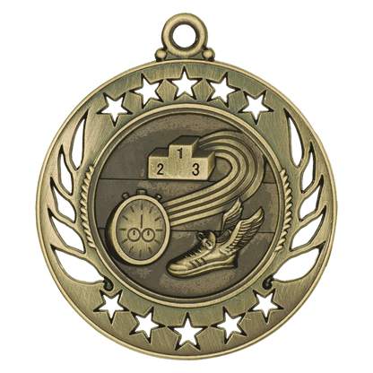 Antique Gold 2 1/4" Track Galaxy Medal