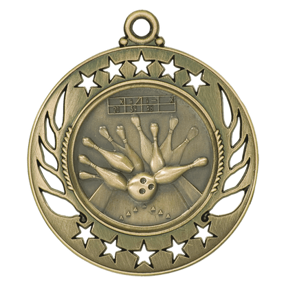 Antique Gold 2 1/4" Bowling Galaxy Medal
